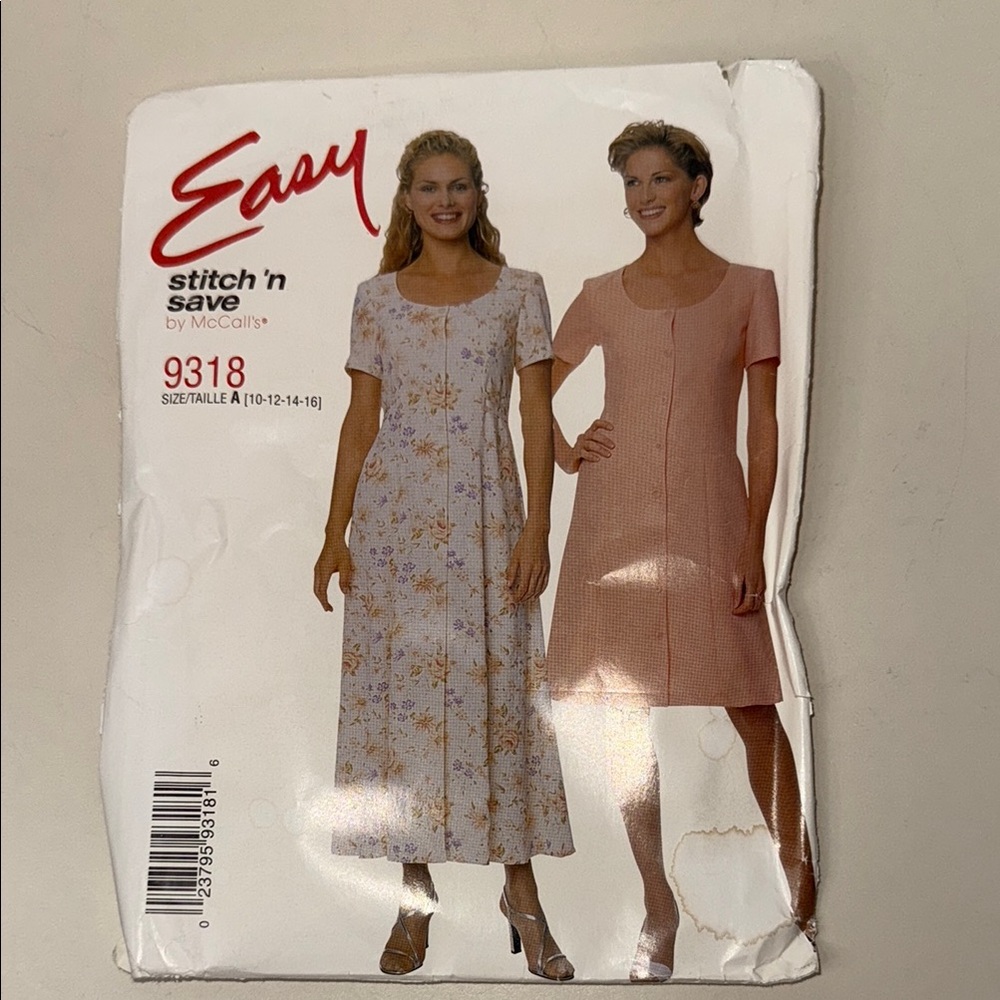 McCall’s Stitch ‘N Save’ Women's  Dress Pattern #9318 Size A